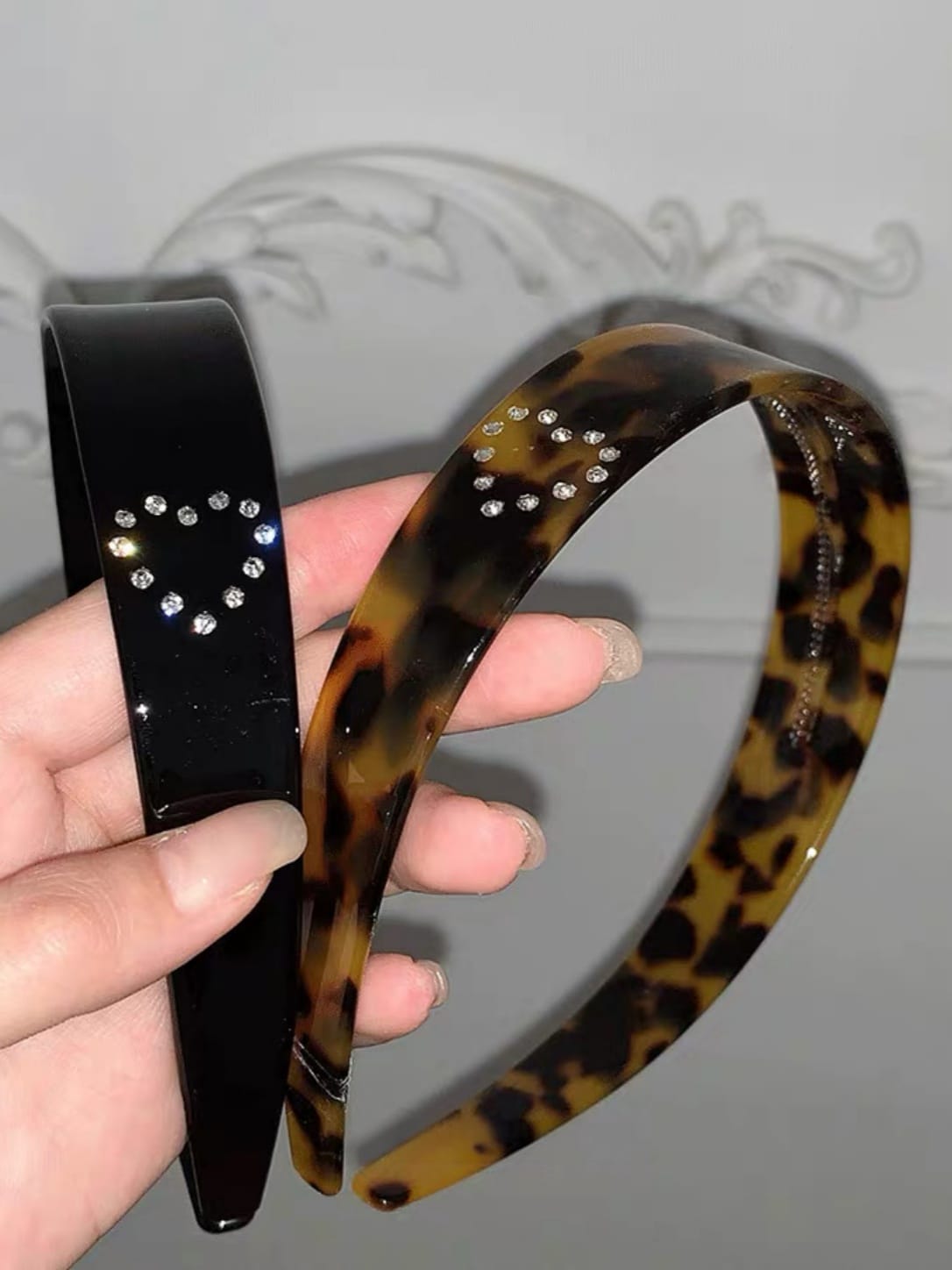 Sparkling Rhinestone Heart Acetate Headband | Vintage Luxury Hair Accessory