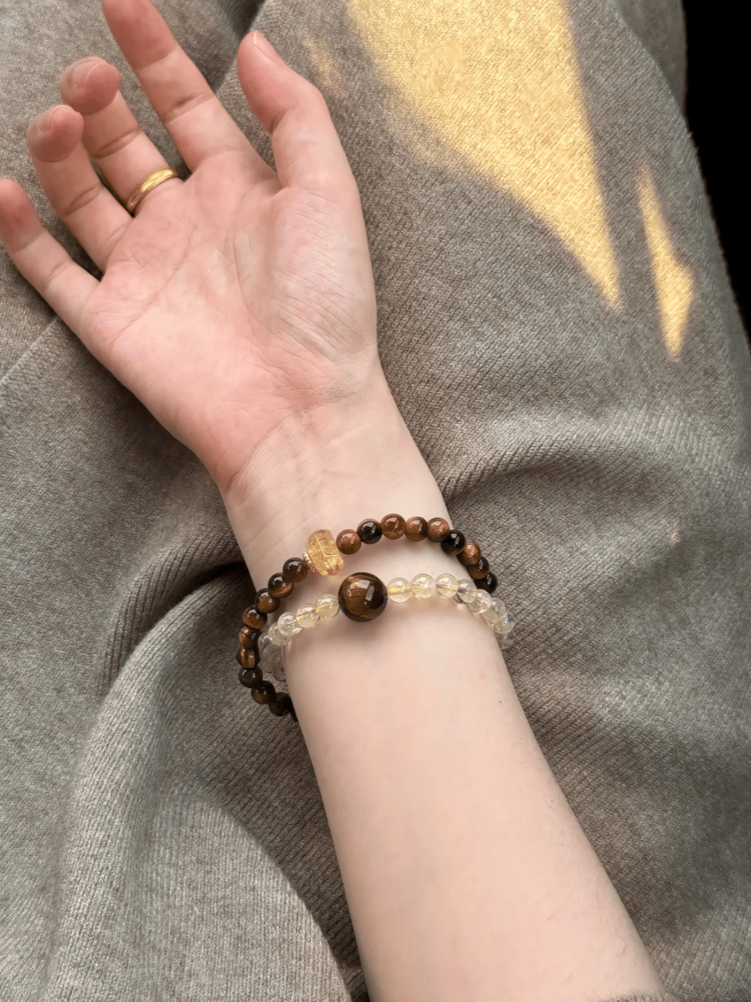 Tiger Eye & Citrine Crystal Bracelet – Double Layer Natural Gemstone Jewelry