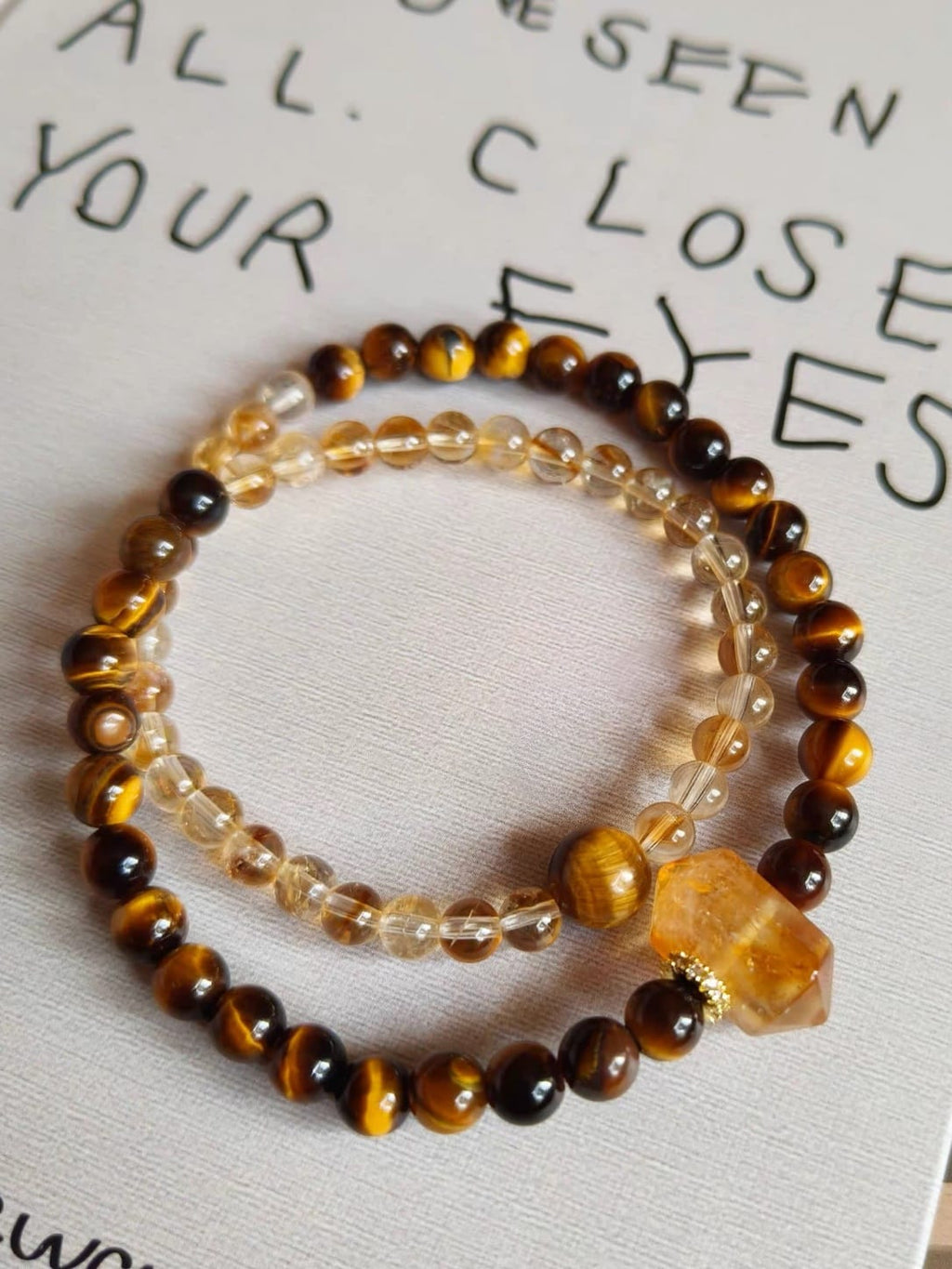 Tiger Eye & Citrine Crystal Bracelet – Double Layer Natural Gemstone Jewelry
