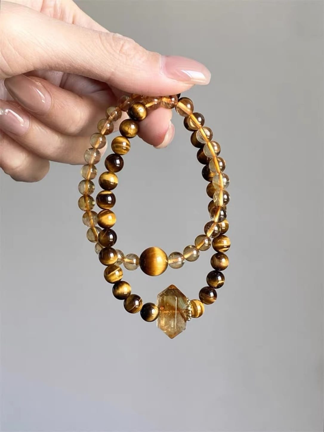 Tiger Eye & Citrine Crystal Bracelet – Double Layer Natural Gemstone Jewelry