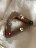 Triangular Hair Claw Clip with Colorful Rhinestone Flowers