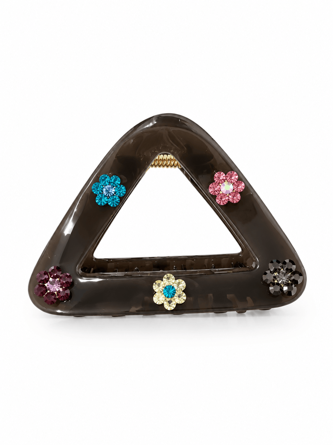 Triangular Hair Claw Clip with Colorful Rhinestone Flowers