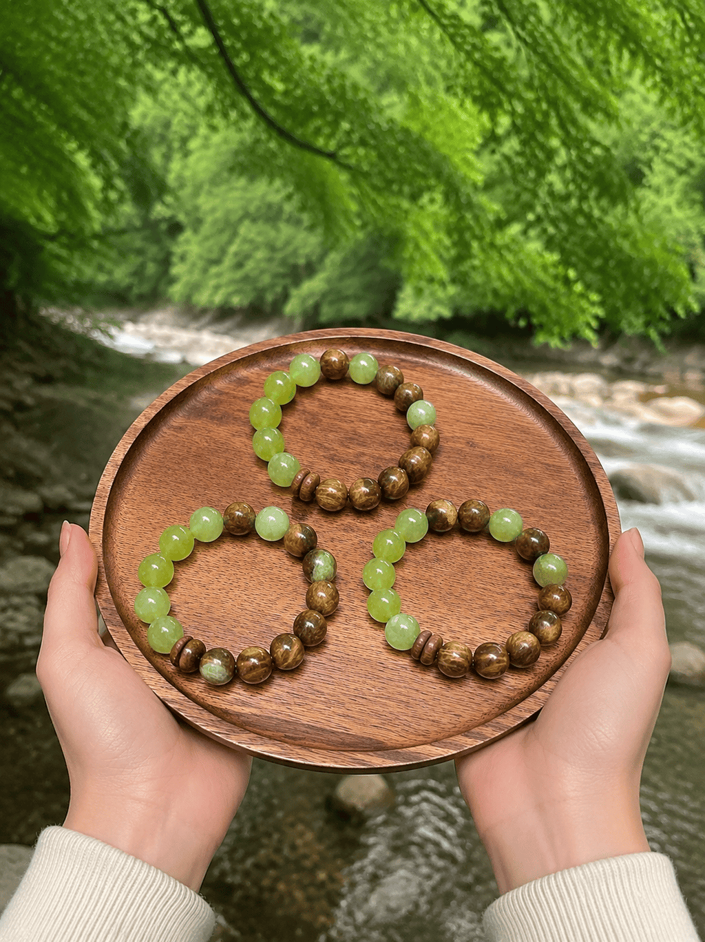 Verdant Harmony Bracelet | Natural Green Sandalwood & Xiuyu Jade Beaded Bracelet