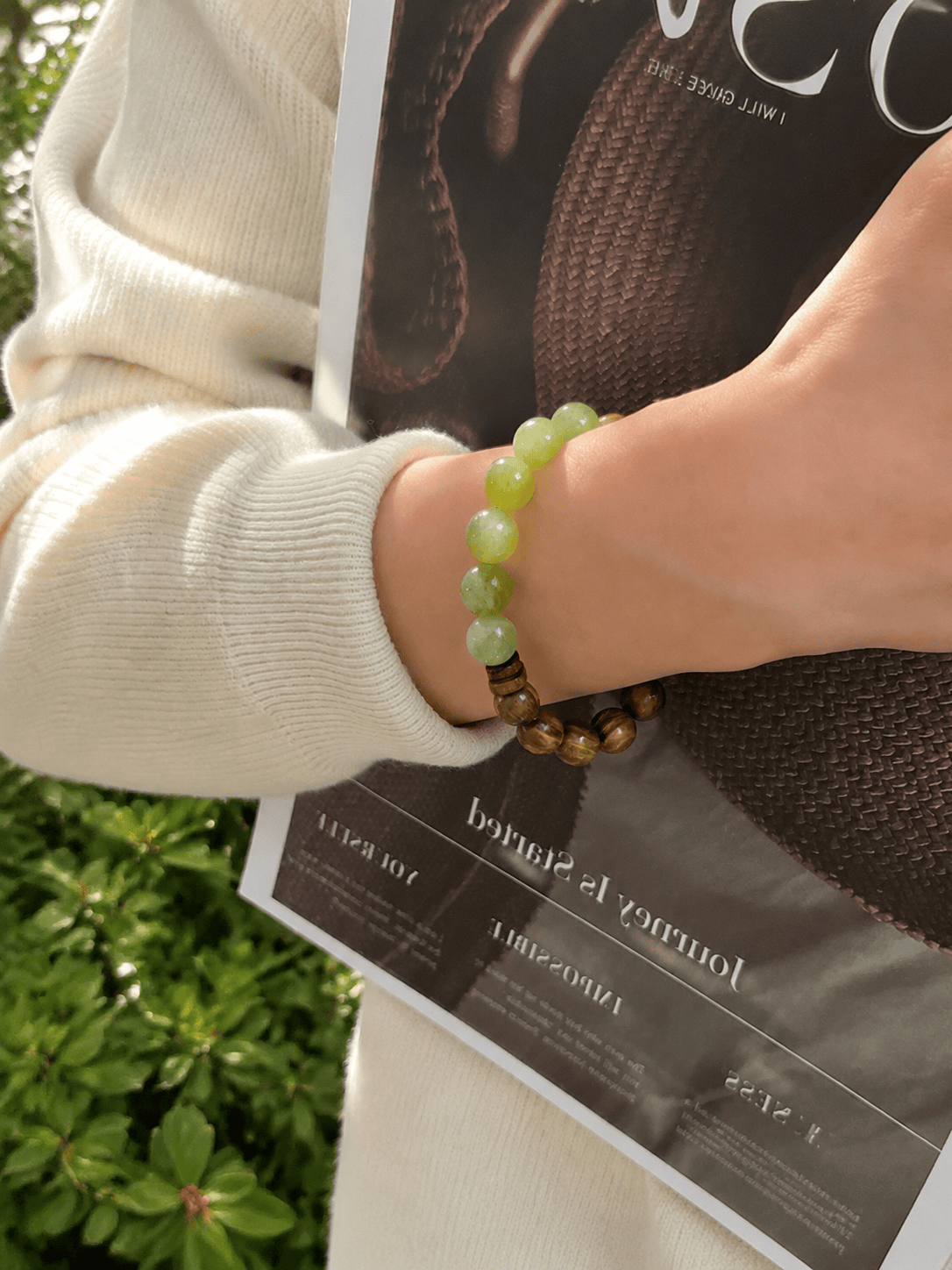 Verdant Harmony Bracelet | Natural Green Sandalwood & Xiuyu Jade Beaded Bracelet