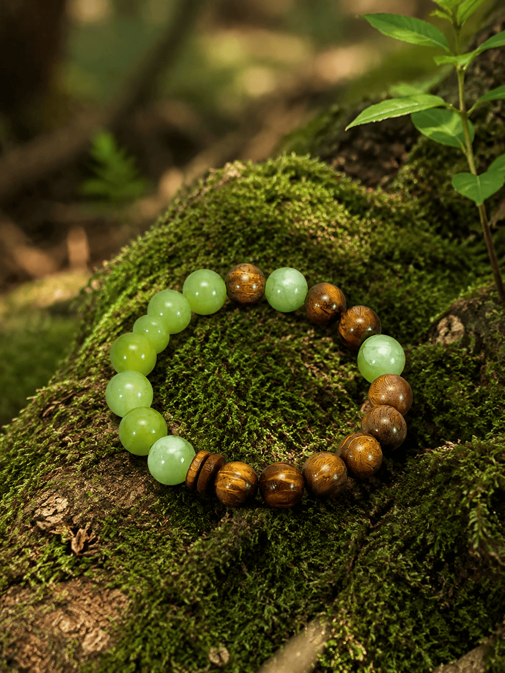 Verdant Harmony Bracelet | Natural Green Sandalwood & Xiuyu Jade Beaded Bracelet