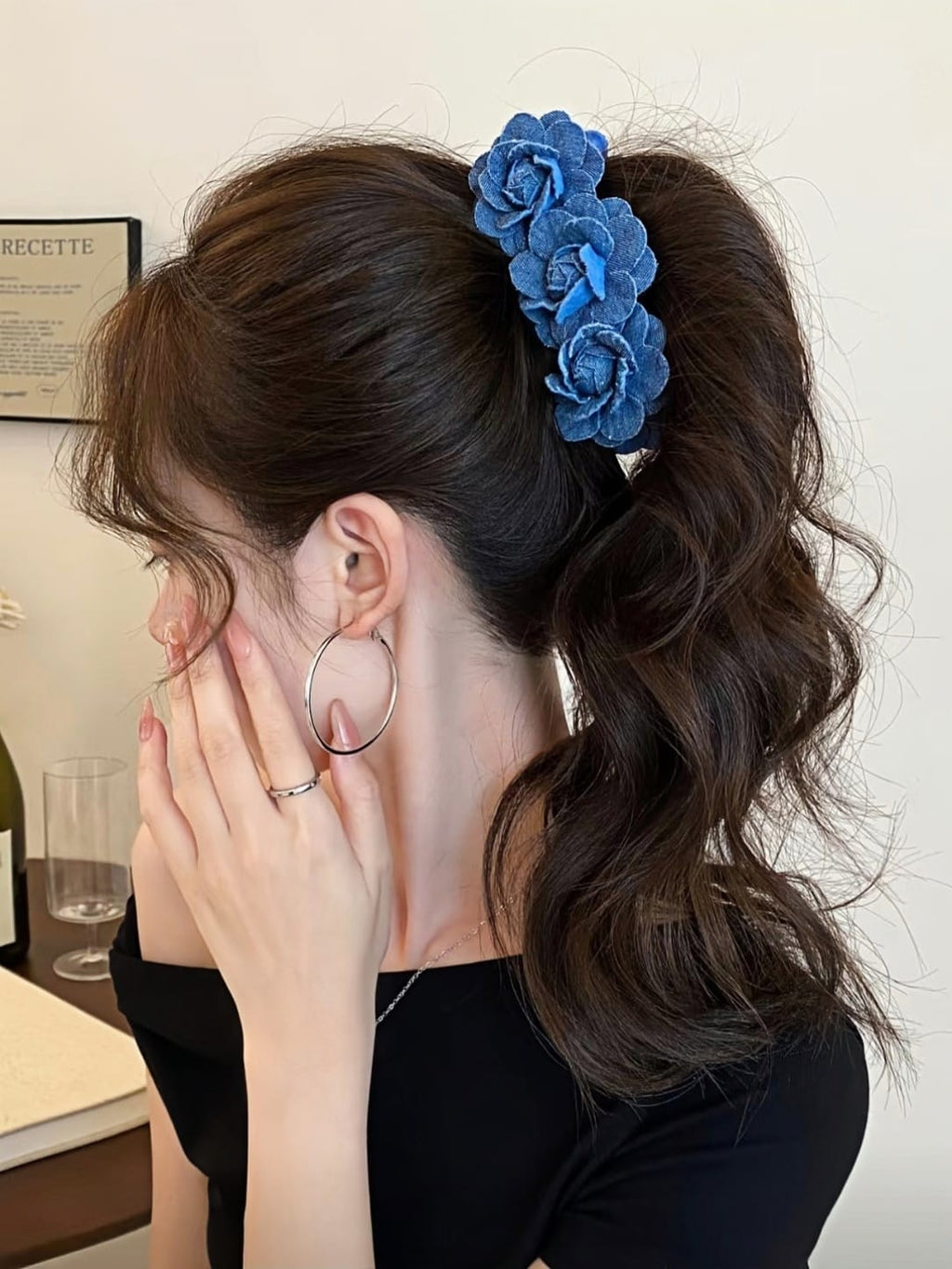 Vintage Blue Rose Hair Clip | Romantic Floral Banana Clip