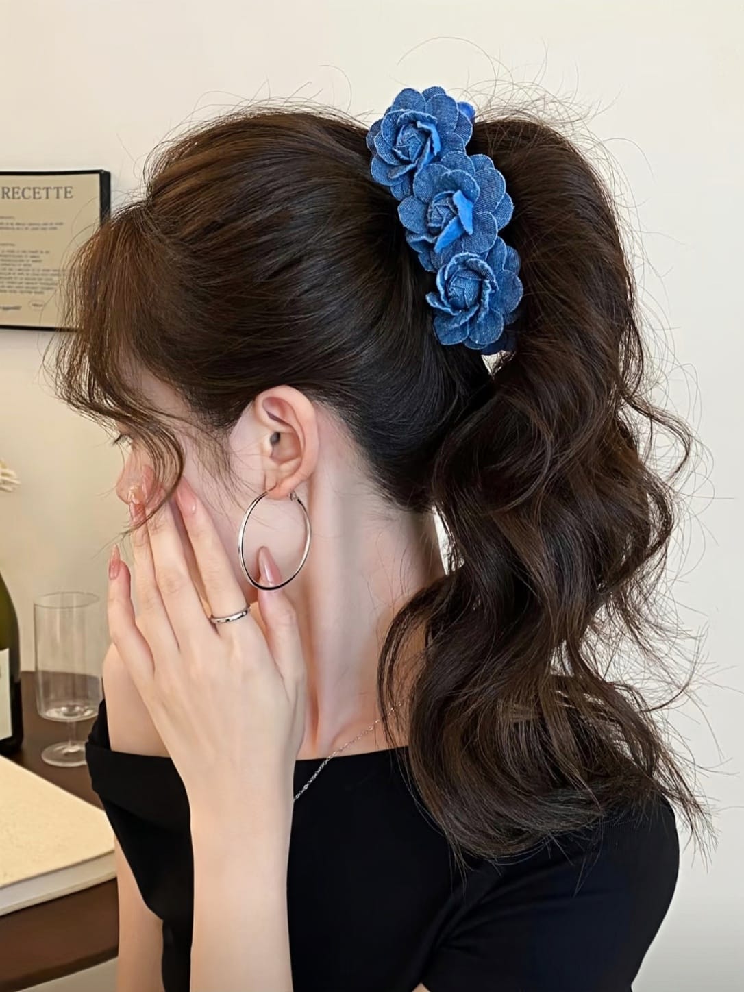 Vintage Blue Rose Hair Clip | Romantic Floral Banana Clip