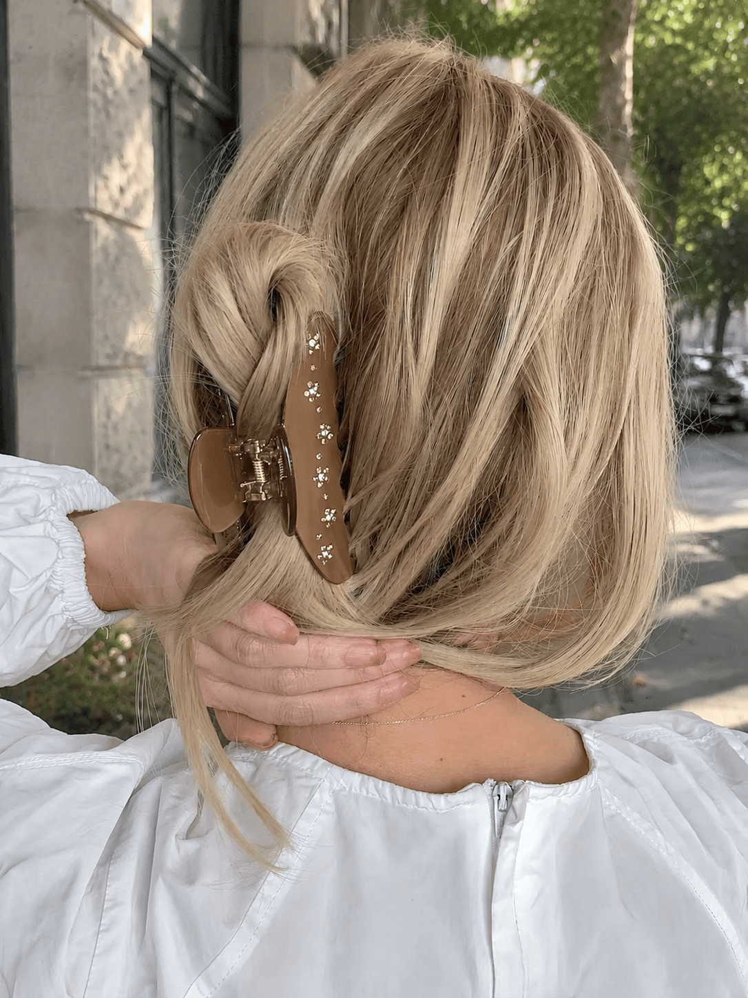 Vintage Brown Rhinestone Floral Hair Claw Clip