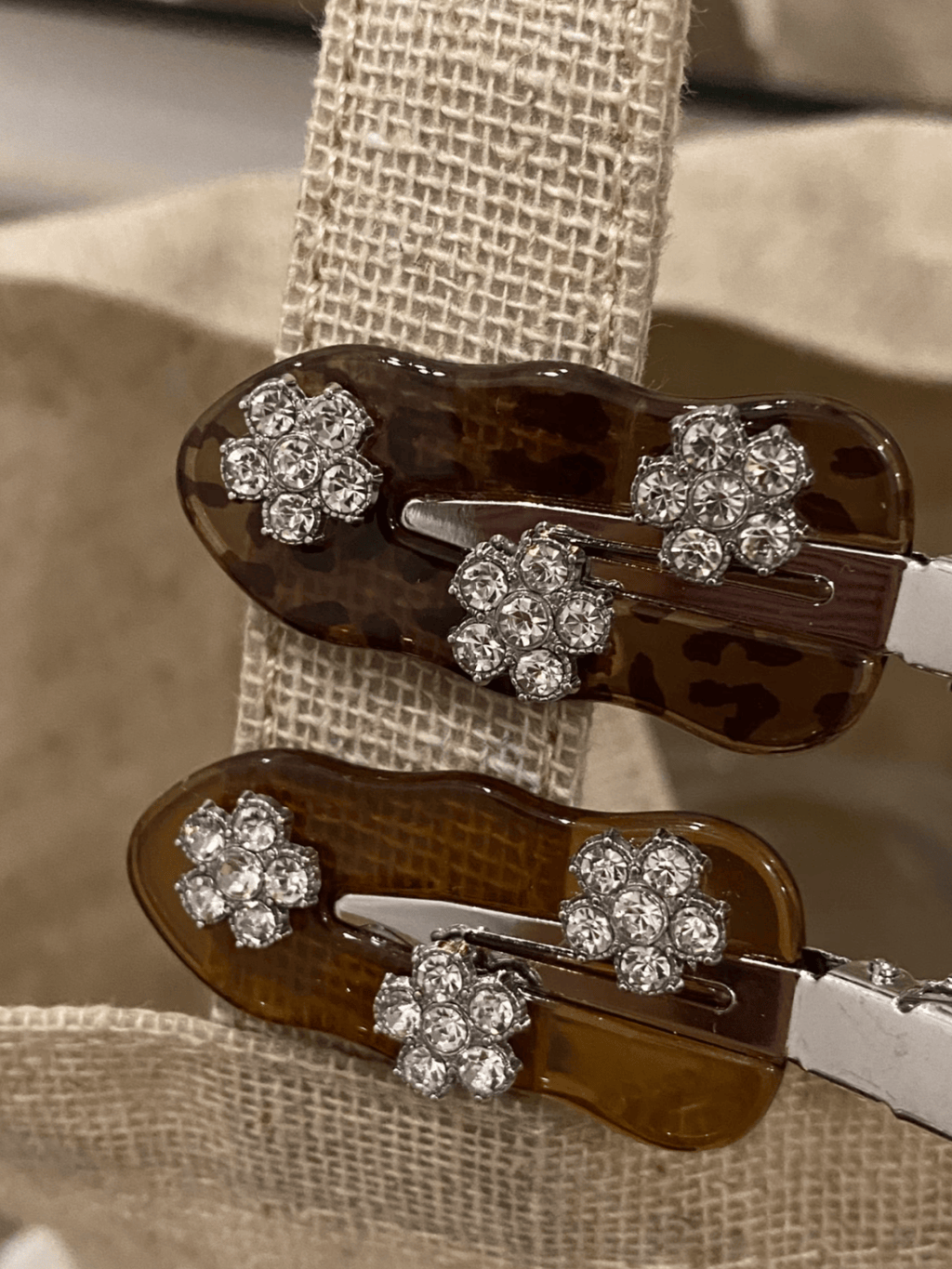 Vintage Leopard Print Hair Clips | Floral Rhinestone Barrettes