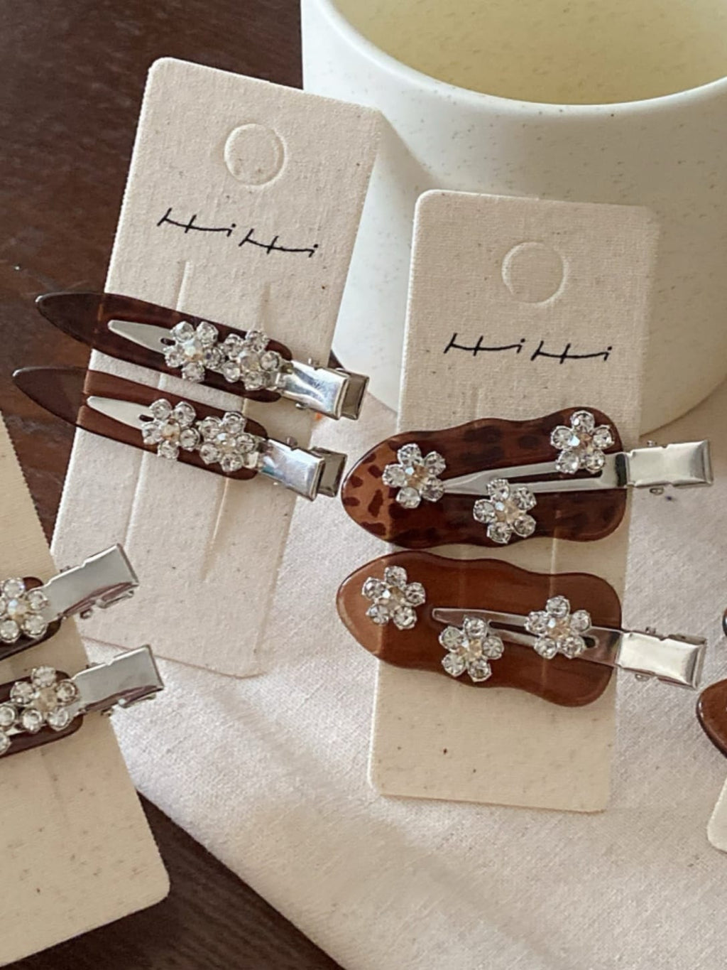 Vintage Leopard Print Hair Clips | Floral Rhinestone Barrettes