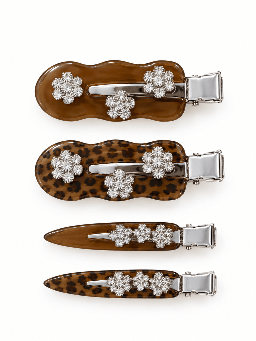 Vintage Leopard Print Hair Clips | Floral Rhinestone Barrettes
