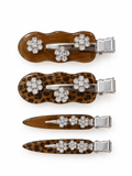 Vintage Leopard Print Hair Clips | Floral Rhinestone Barrettes