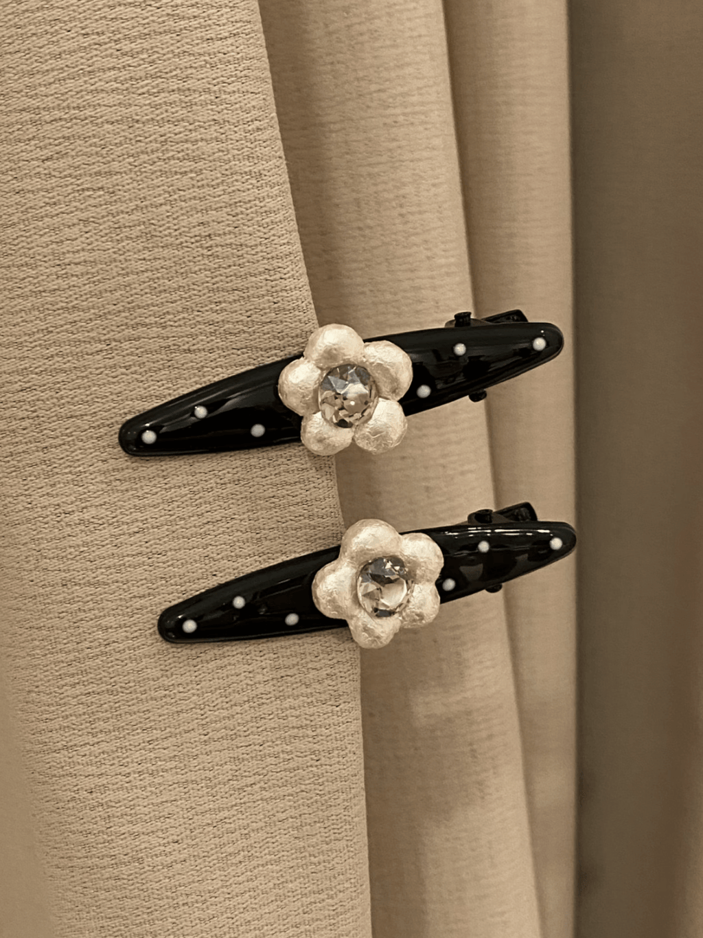 Vintage Polka Dot Floral Hair Clips – Mother-of-Pearl & Rhinestone