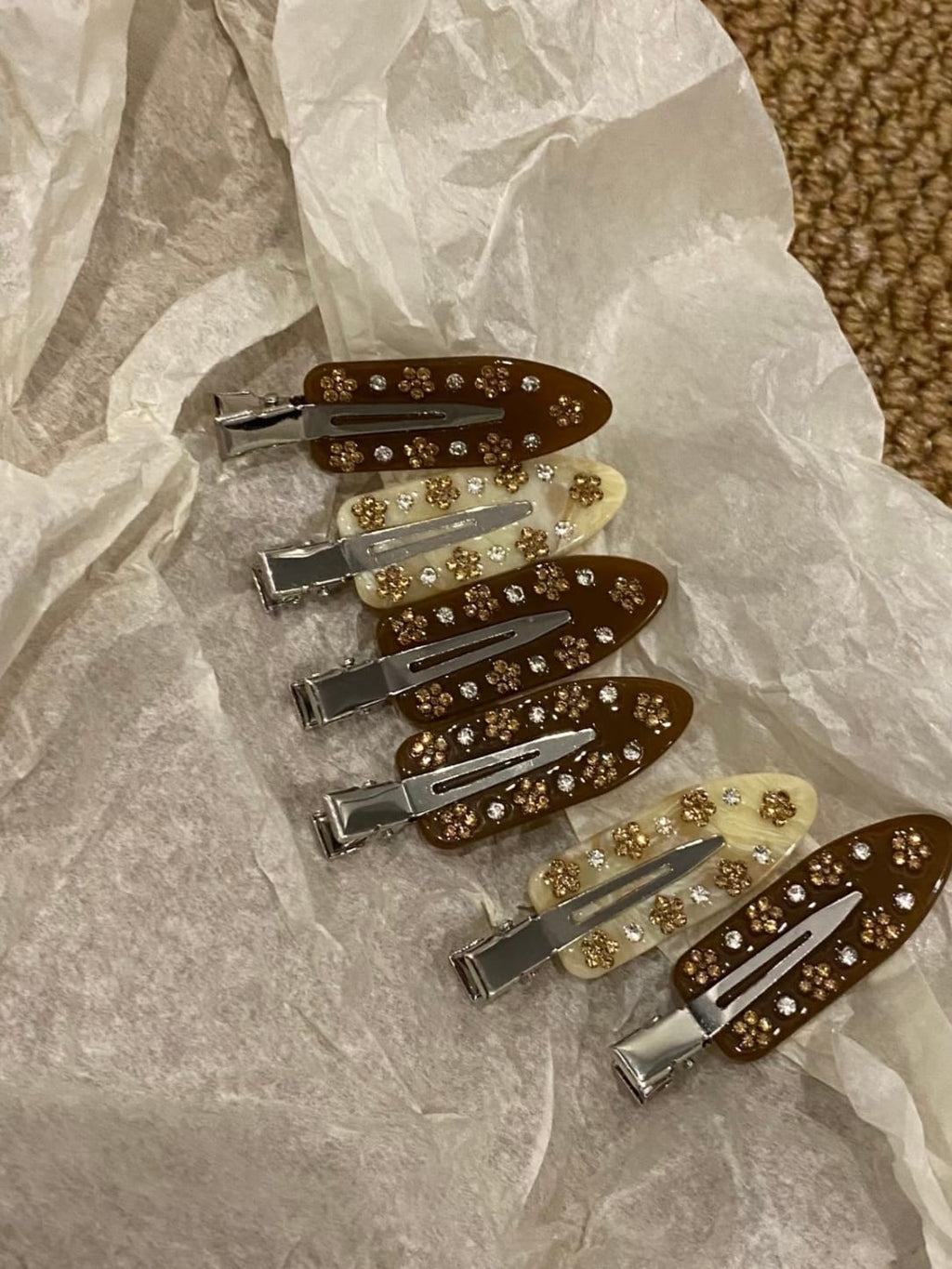 Vintage Rhinestone Hair Clips 4-Piece Set | Elegant Acetate Barrettes