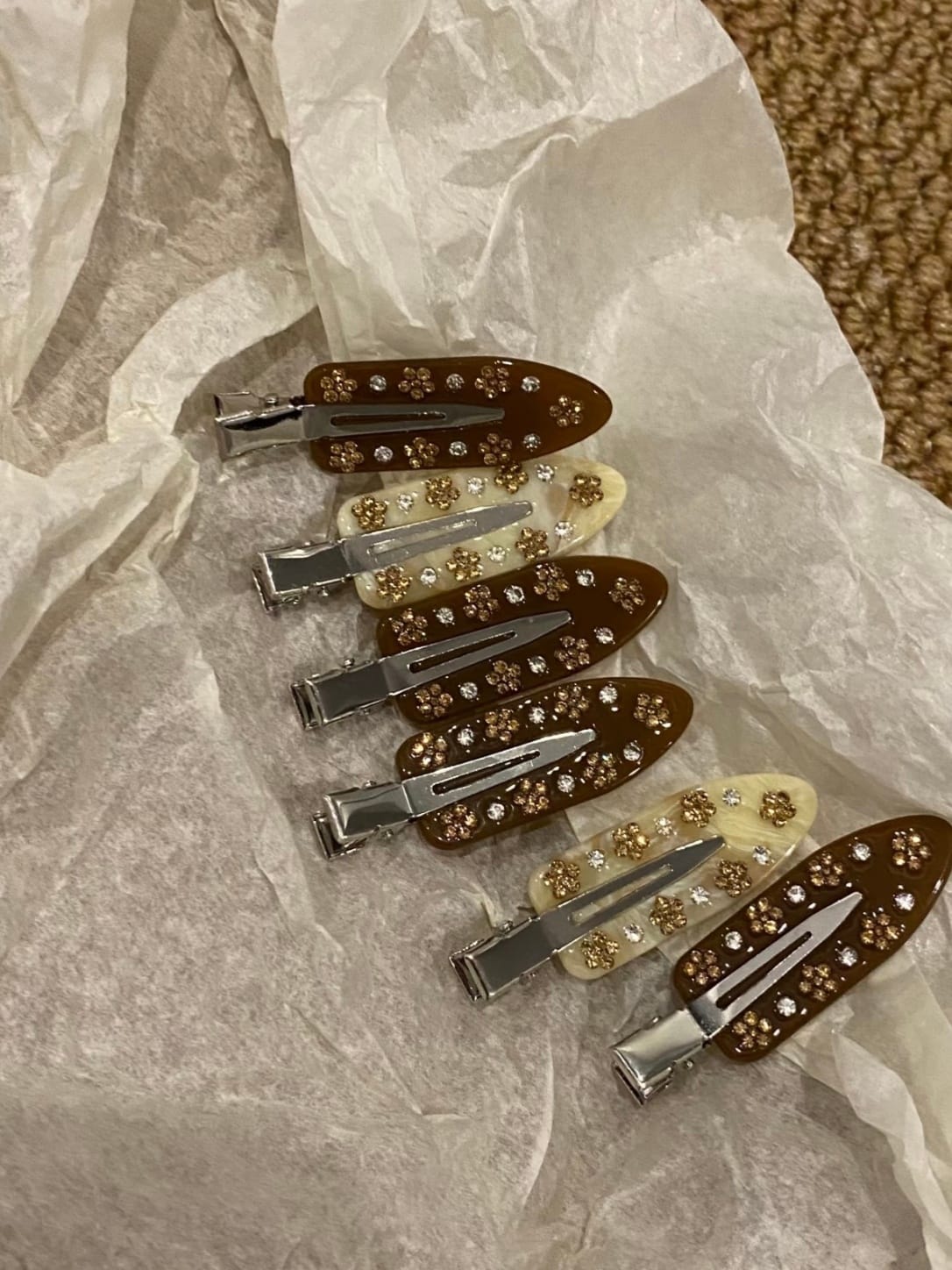 Vintage Rhinestone Hair Clips 4-Piece Set | Elegant Acetate Barrettes