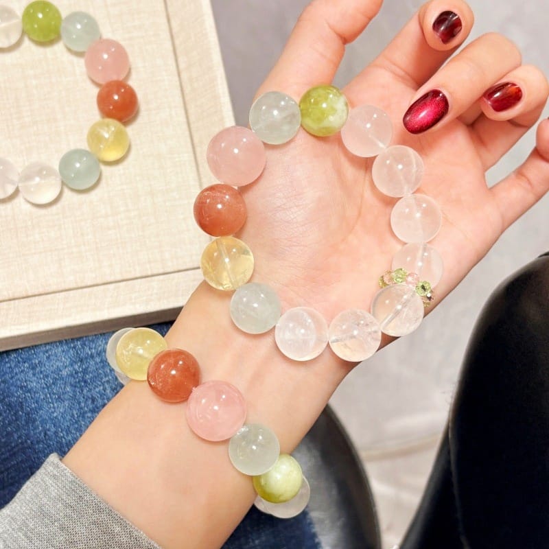 White Phantom Quartz Multi-Crystal Bracelet – Natural Healing Energy Gemstone Jewelry